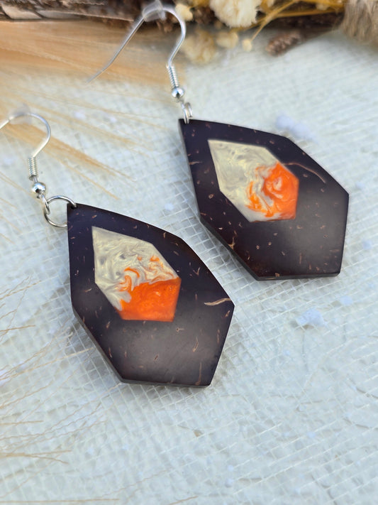 Coconut shell and Resin Earrings
