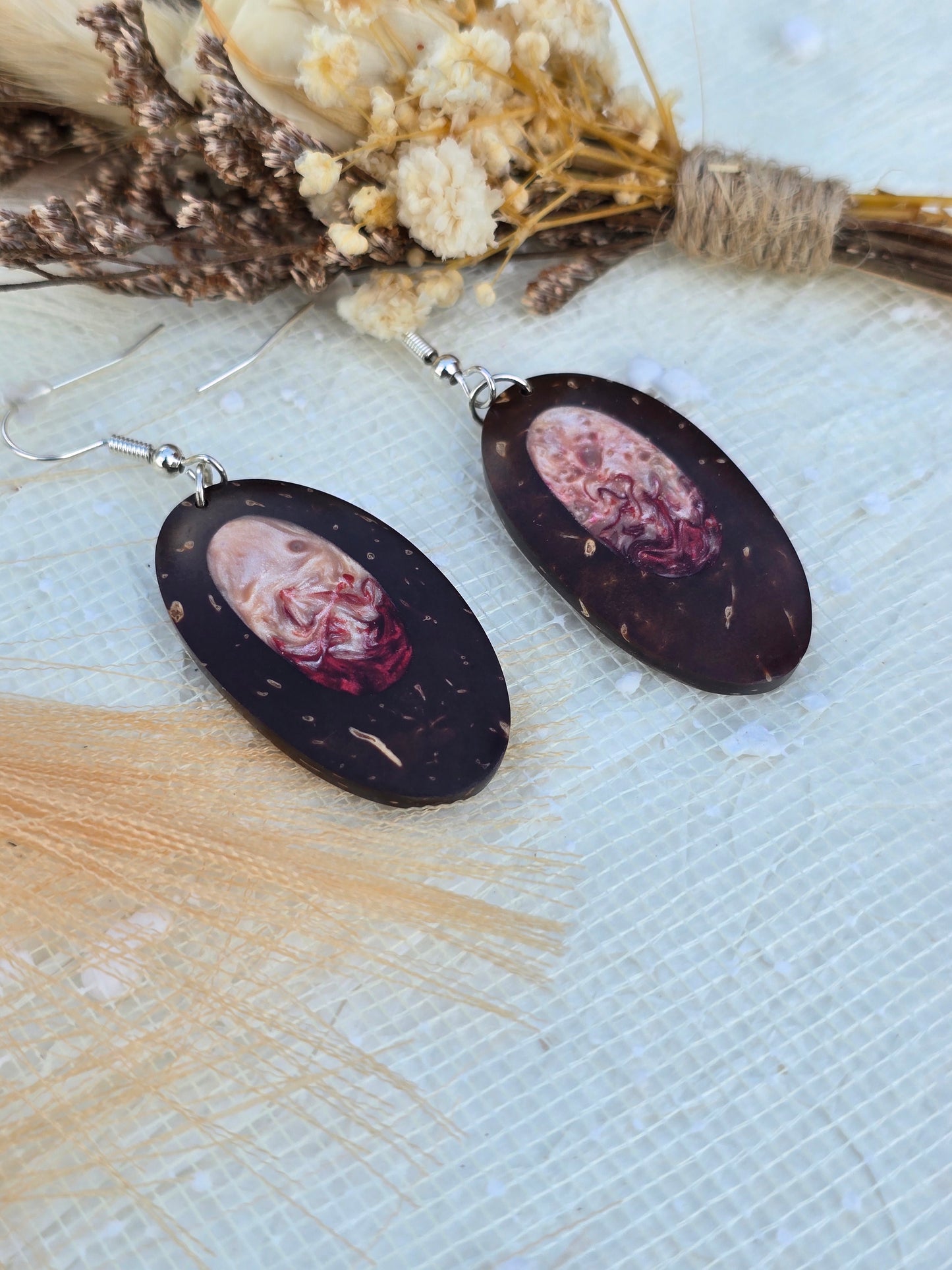 Coconut shell and Resin Earrings
