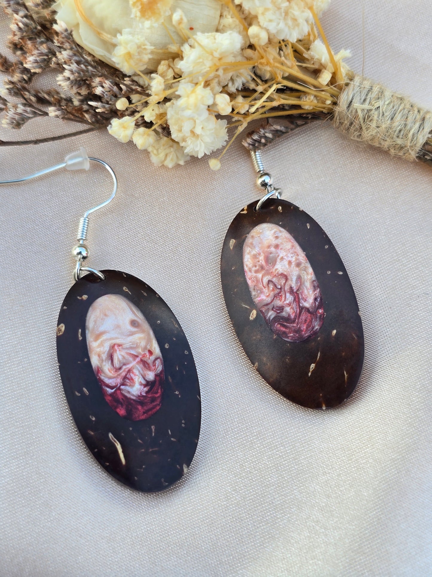 Coconut shell and Resin Earrings
