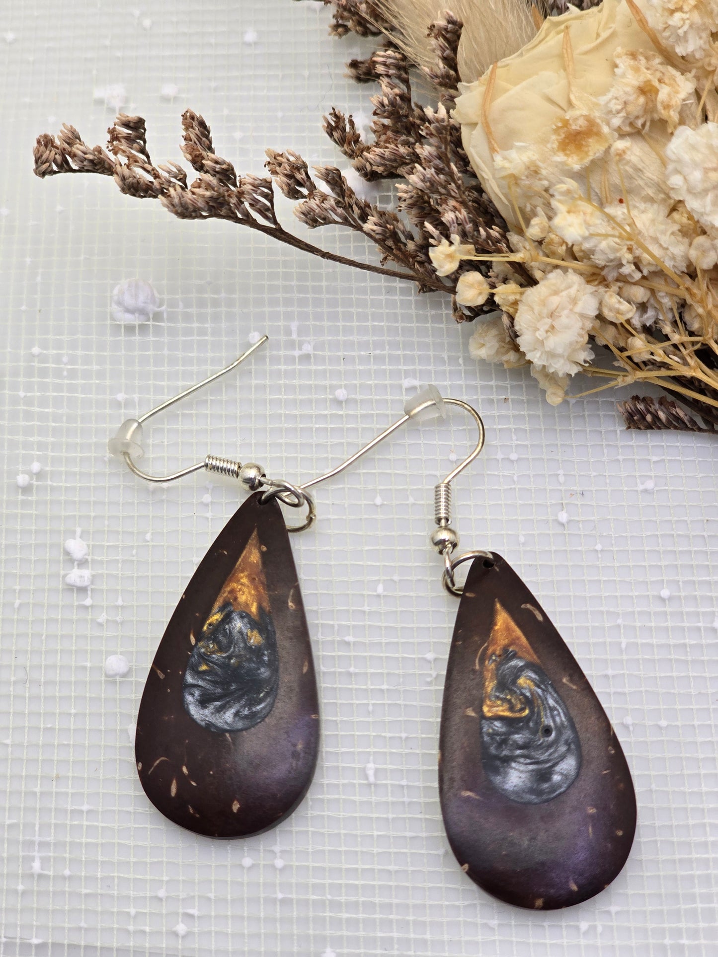 Coconut shell and Resin Earrings