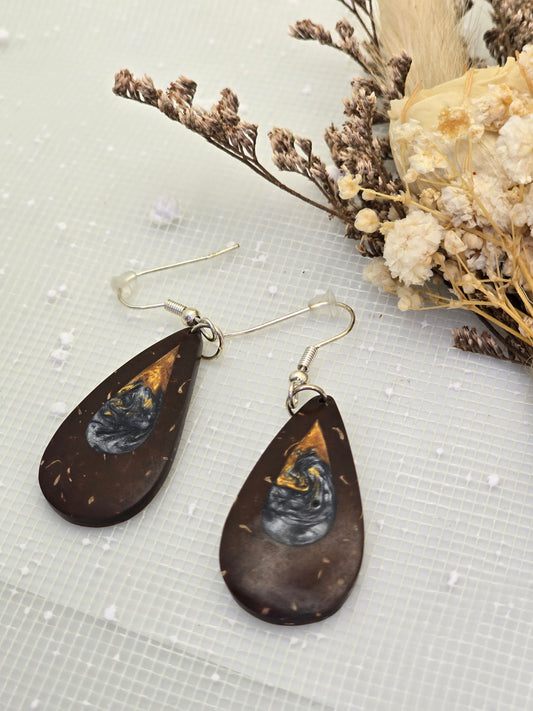 Coconut shell and Resin Earrings