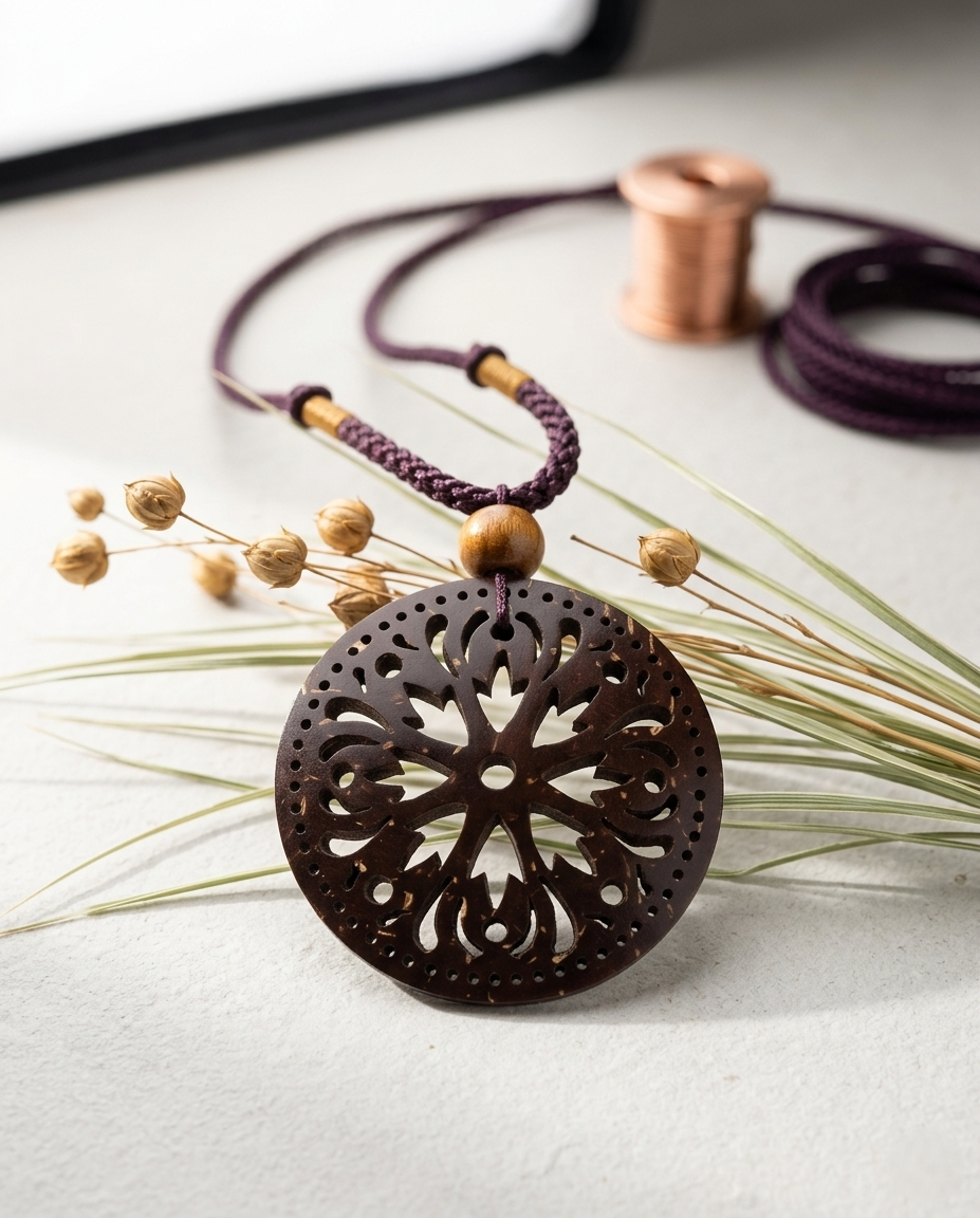 Coconut shell Carving Necklace