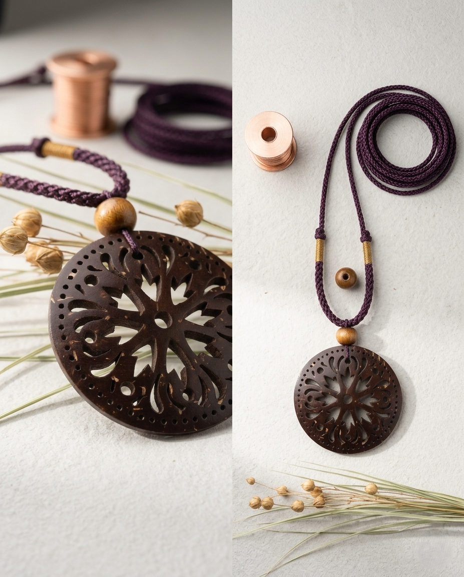 Coconut shell Carving Necklace