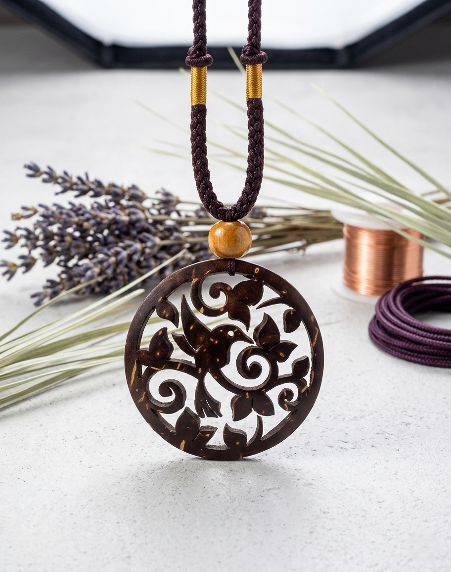 Coconut shell Carving Necklace