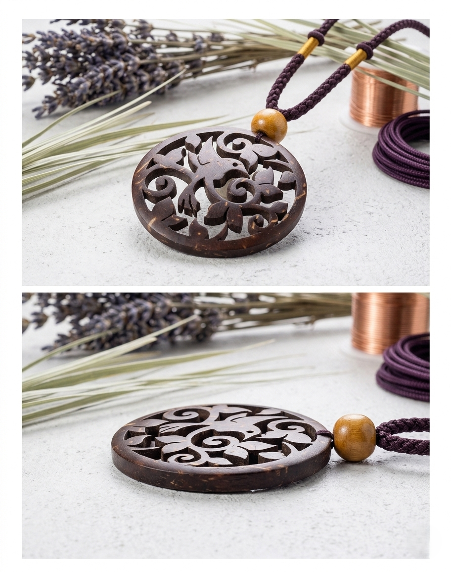 Coconut shell Carving Necklace