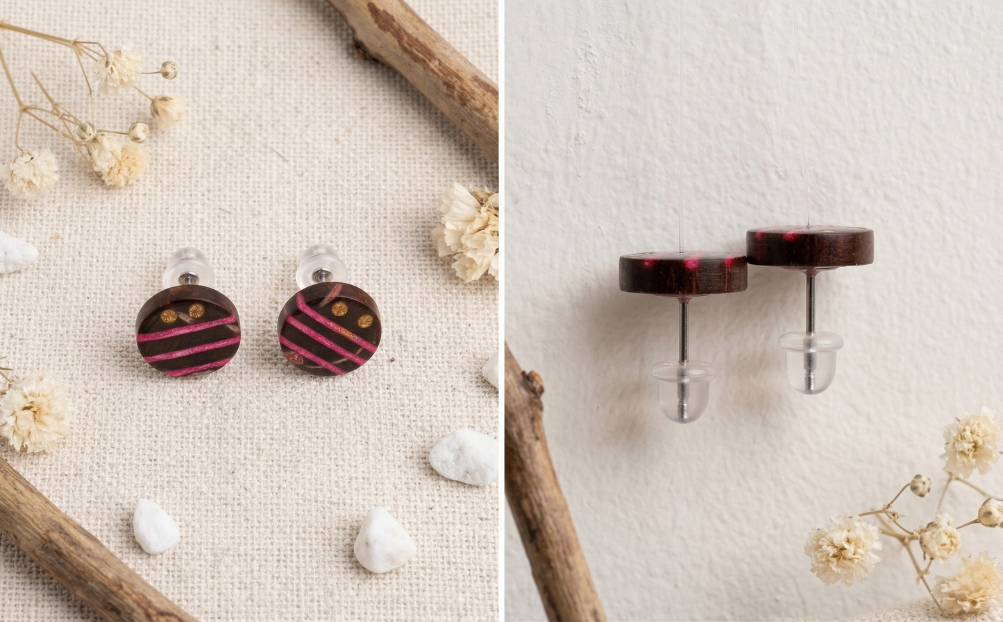 Coconut shell and Resin Earrings