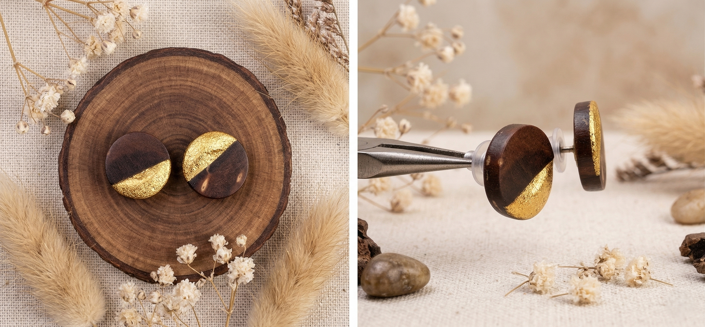 Coconut shell and Resin Earrings