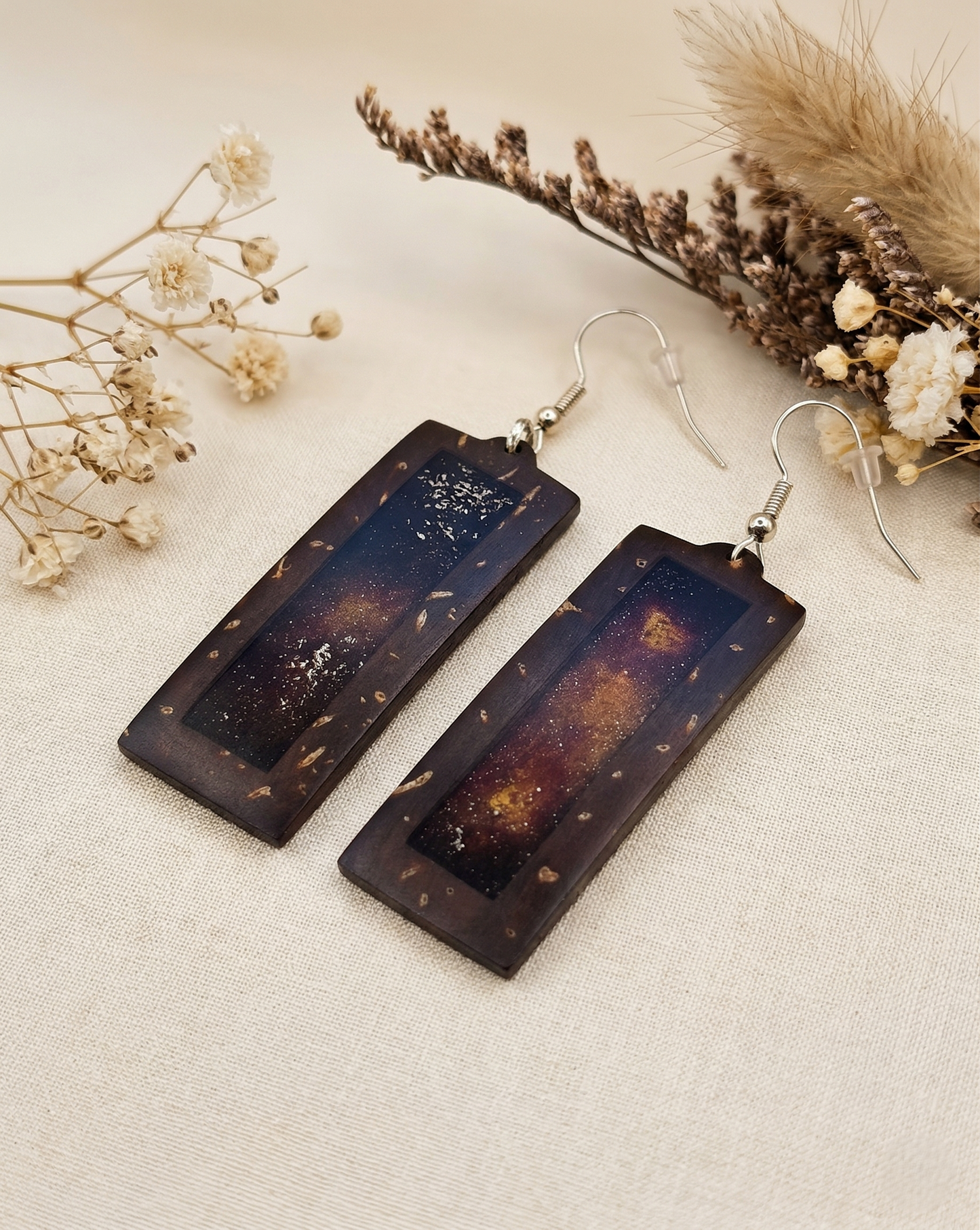 Coconut shell and Resin Earrings