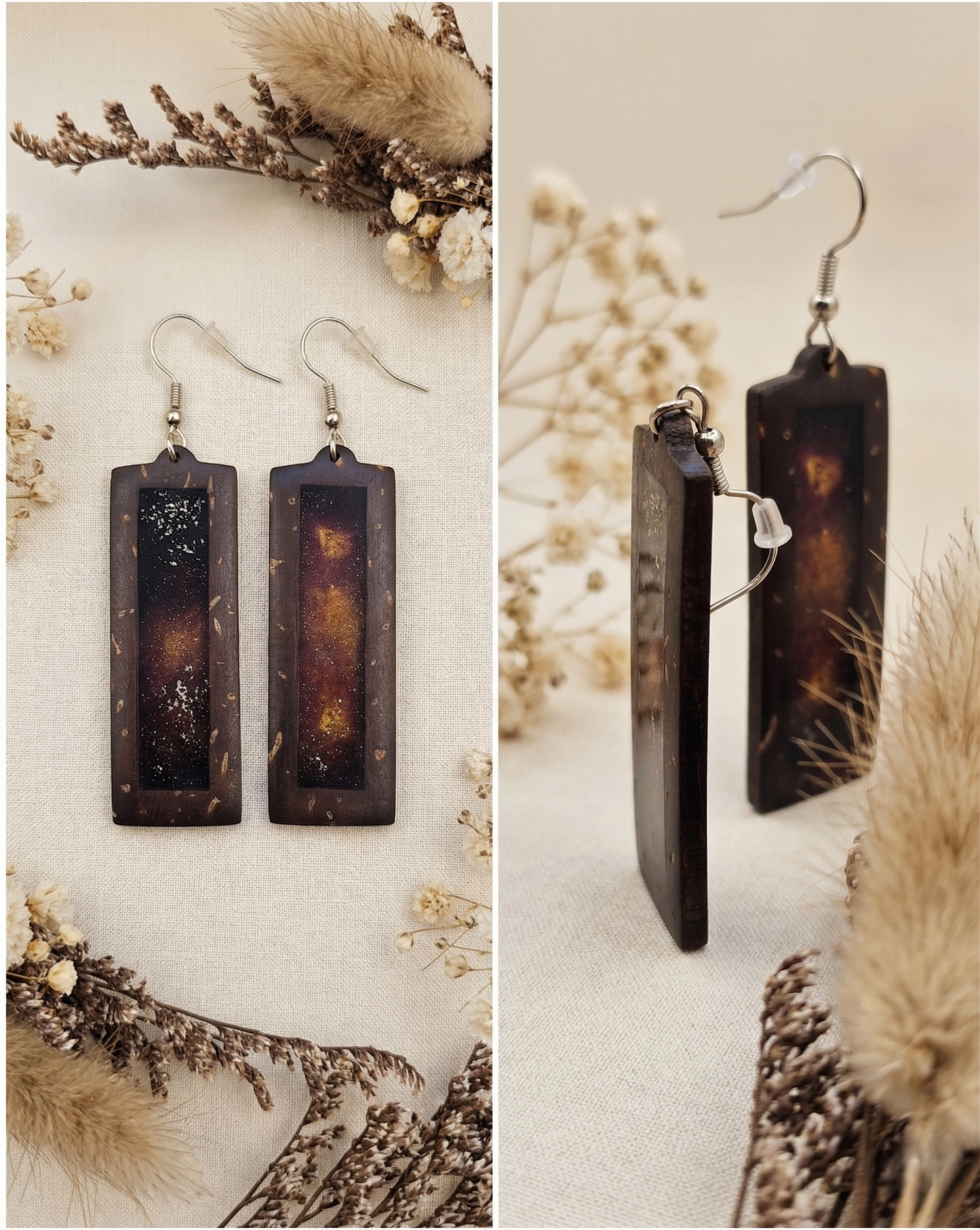 Coconut shell and Resin Earrings