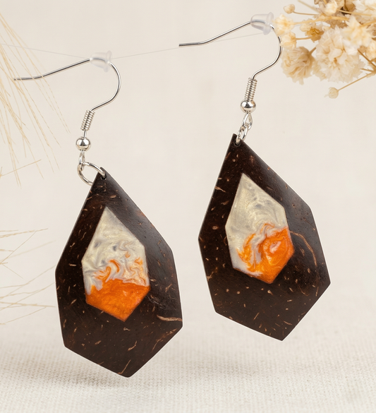 Coconut shell and Resin Earrings