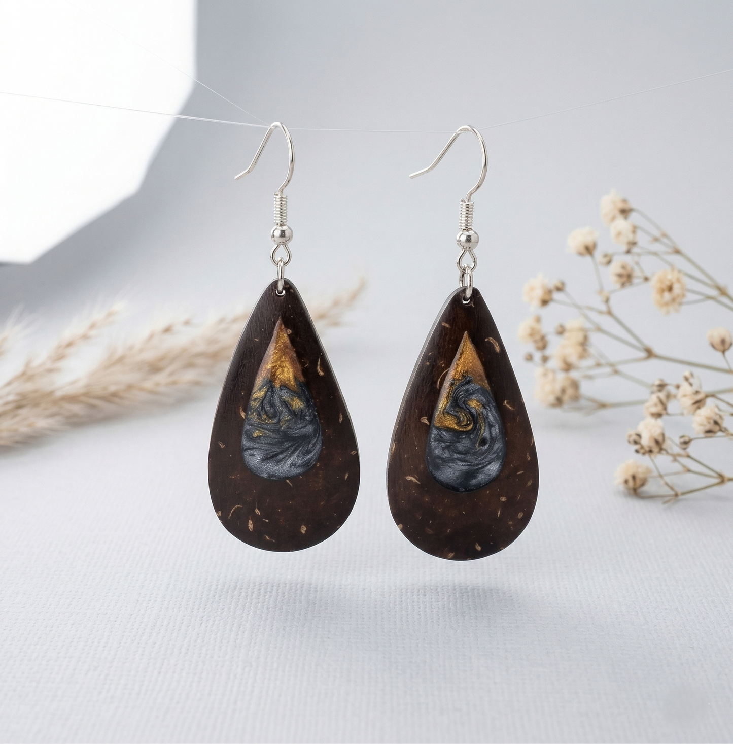 Coconut shell and Resin Earrings