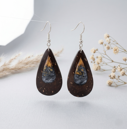 Coconut shell and Resin Earrings
