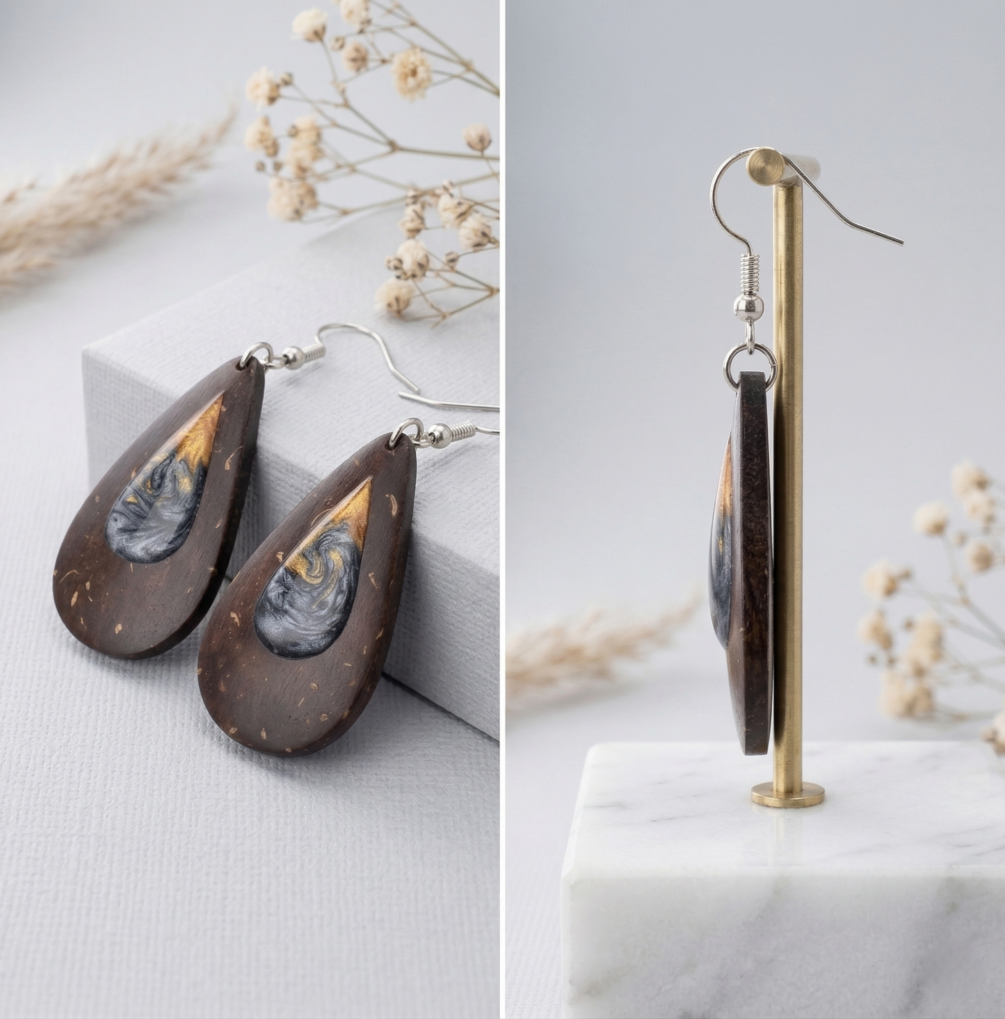 Coconut shell and Resin Earrings
