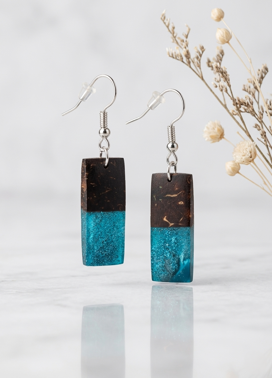 Coconut shell and Resin Earrings