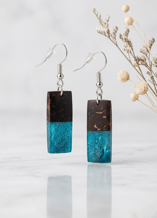 Coconut shell and Resin Earrings