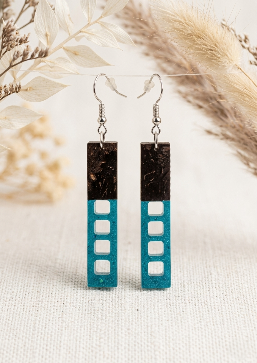 Coconut shell and Resin Earrings