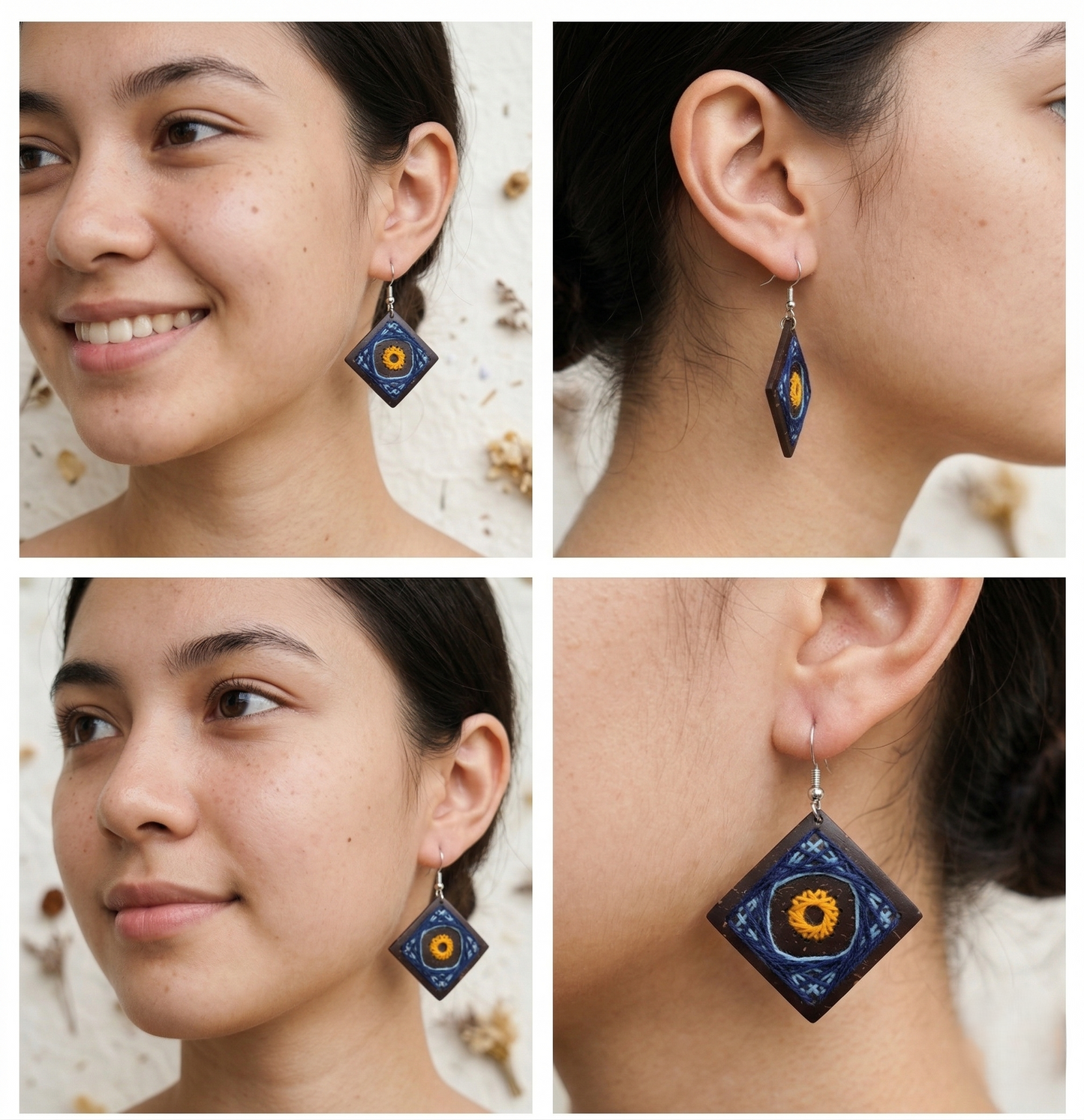 Coconut shell and Cotton Thread Earrings