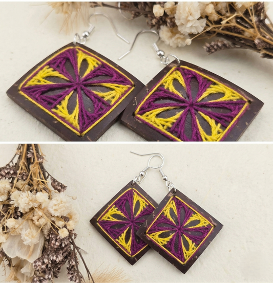 Örhängen i kokosnötskal och bomullstråd