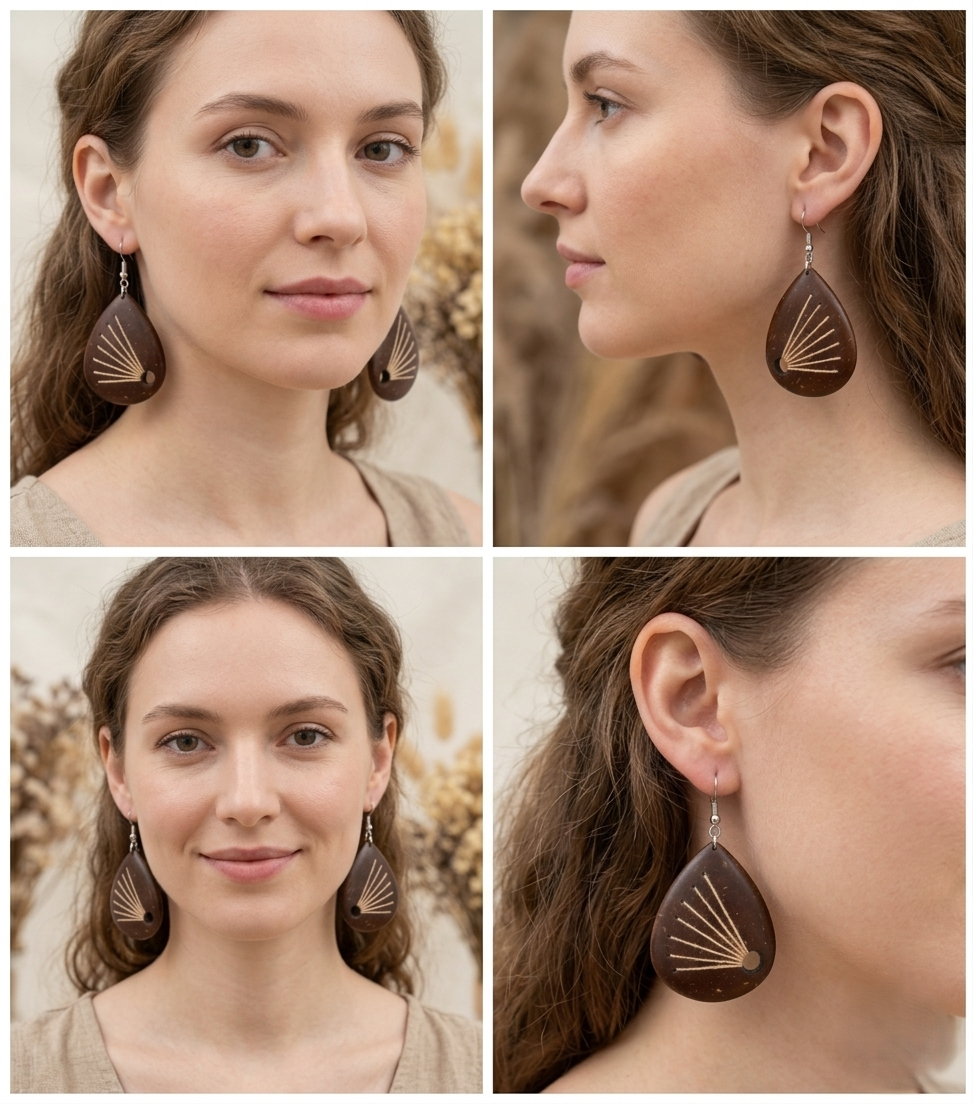Coconut shell and Cotton Thread Earrings