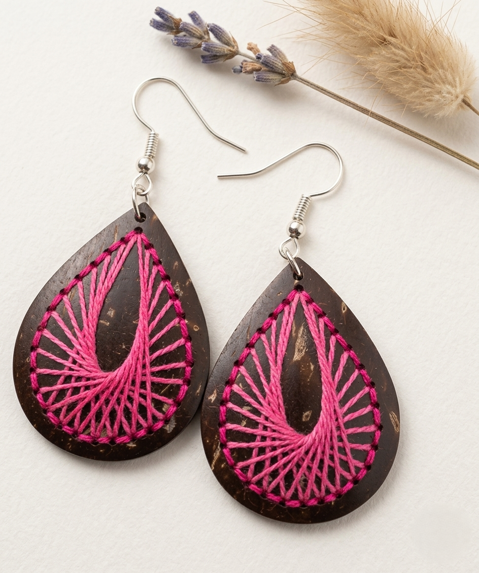 Coconut shell and Cotton Thread Earrings