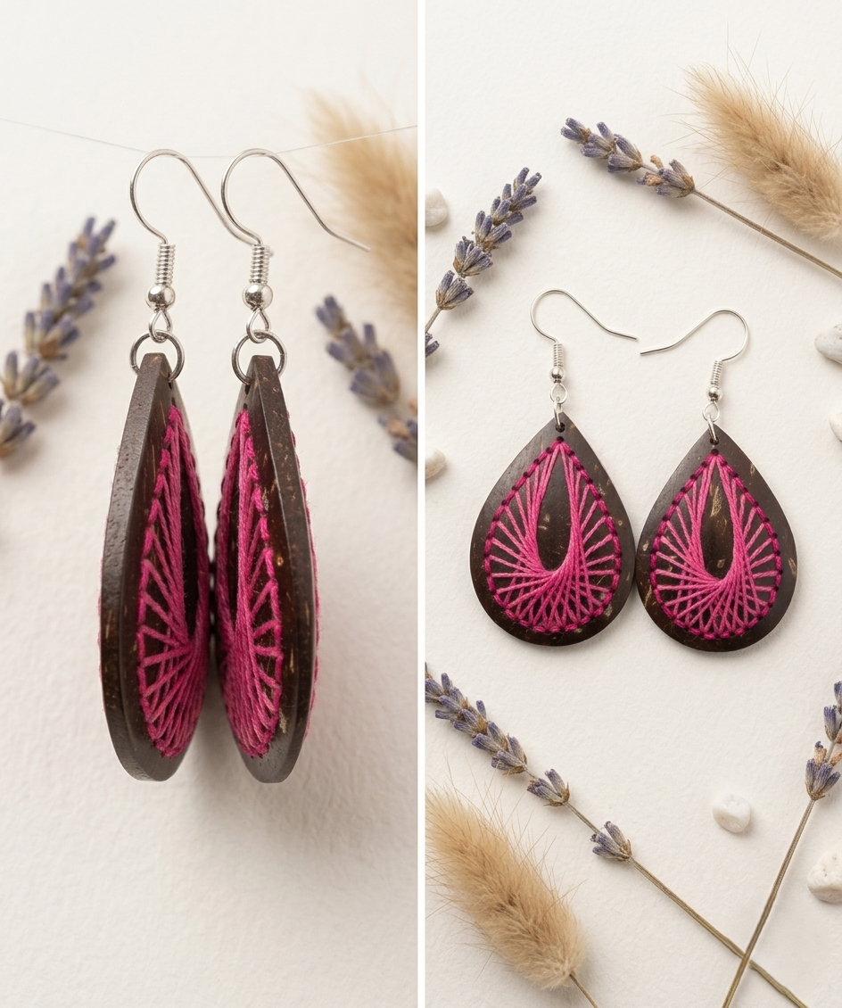 Coconut shell and Cotton Thread Earrings