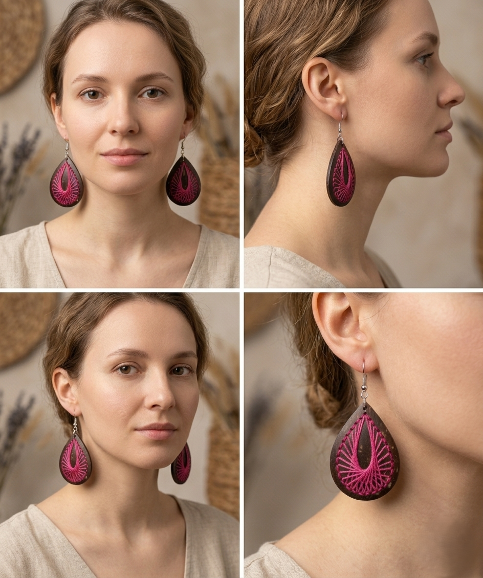 Coconut shell and Cotton Thread Earrings