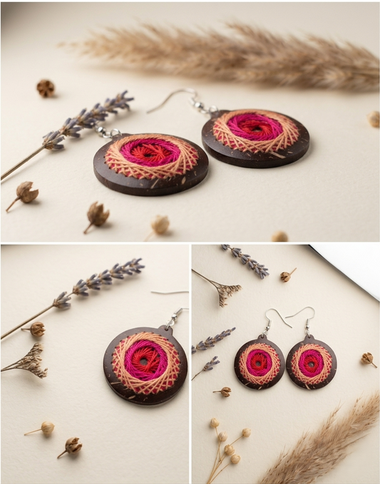 Örhängen i kokosnötskal och bomullstråd