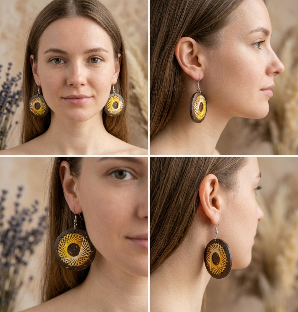 Coconut shell and Cotton Thread Earrings