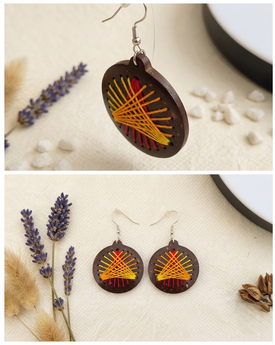 Coconut shell and Cotton Thread Earrings