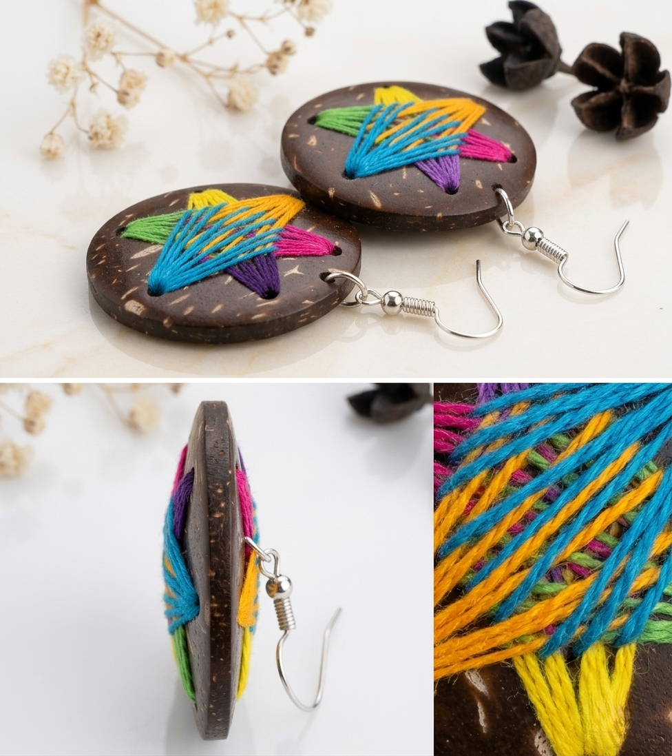 Coconut shell and Cotton Thread Earrings