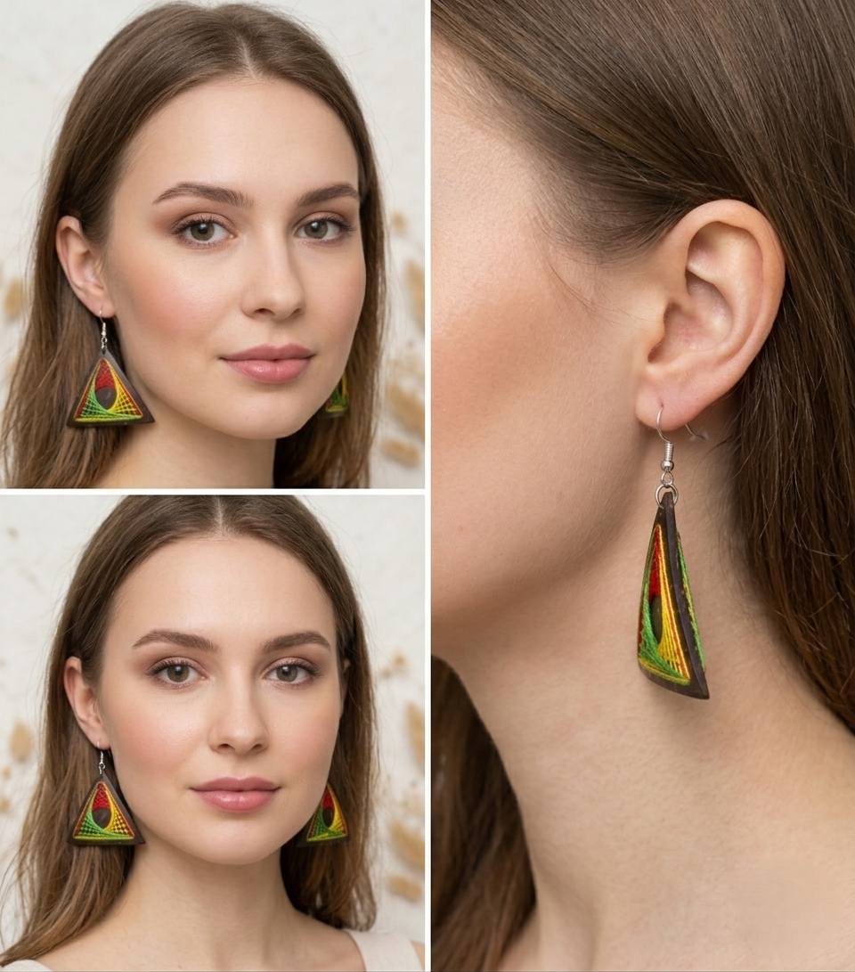 Coconut shell and Cotton Thread Earrings