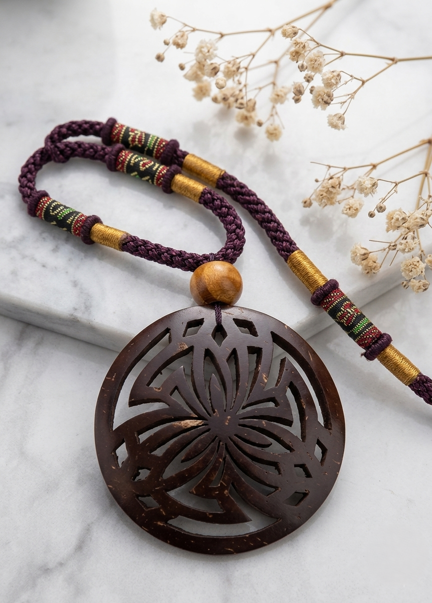 Coconut shell Carving Necklace