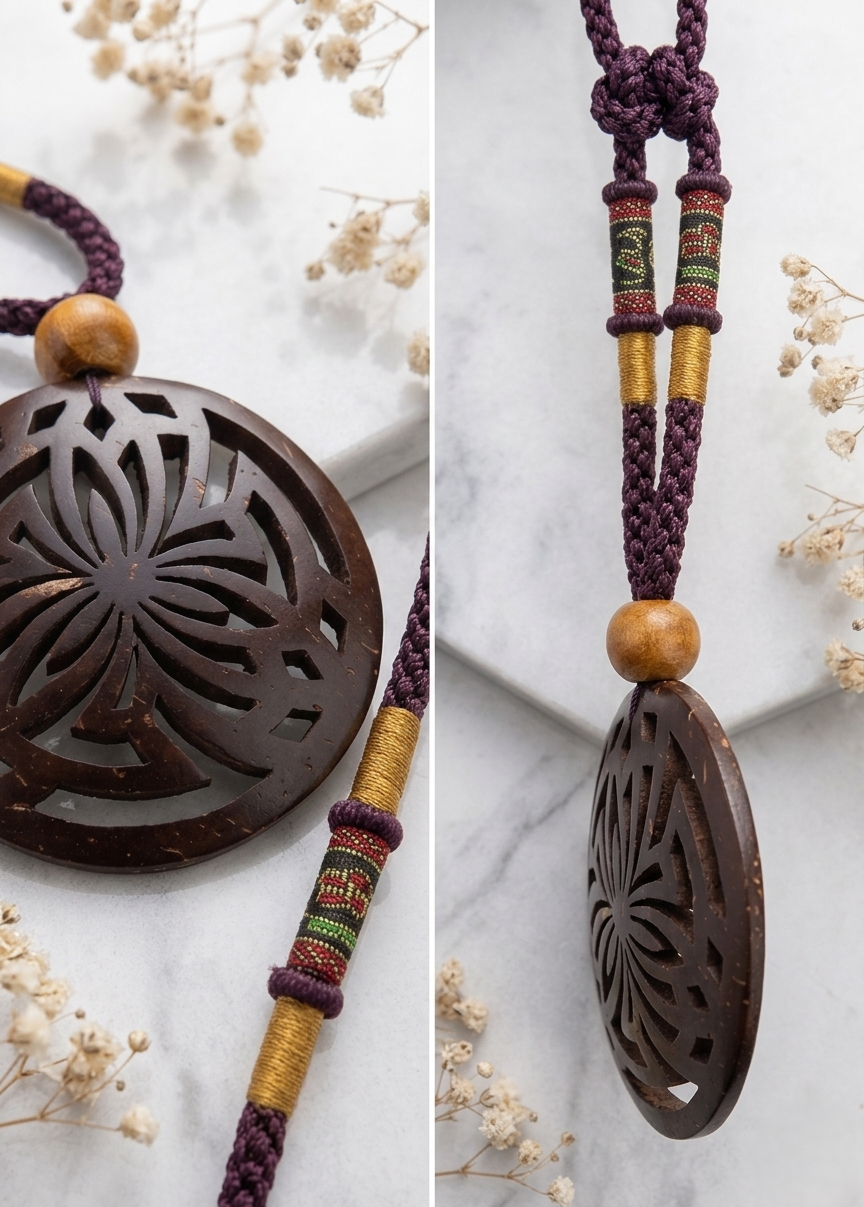 Coconut shell Carving Necklace