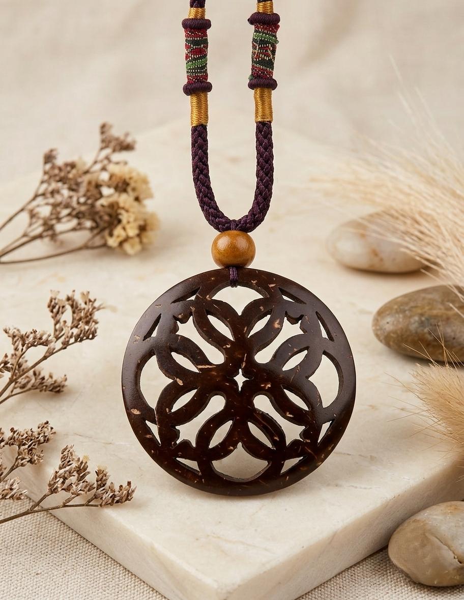 Coconut shell Carving Necklace