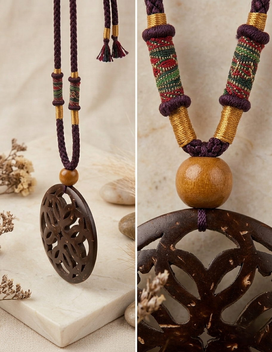 Coconut shell Carving Necklace