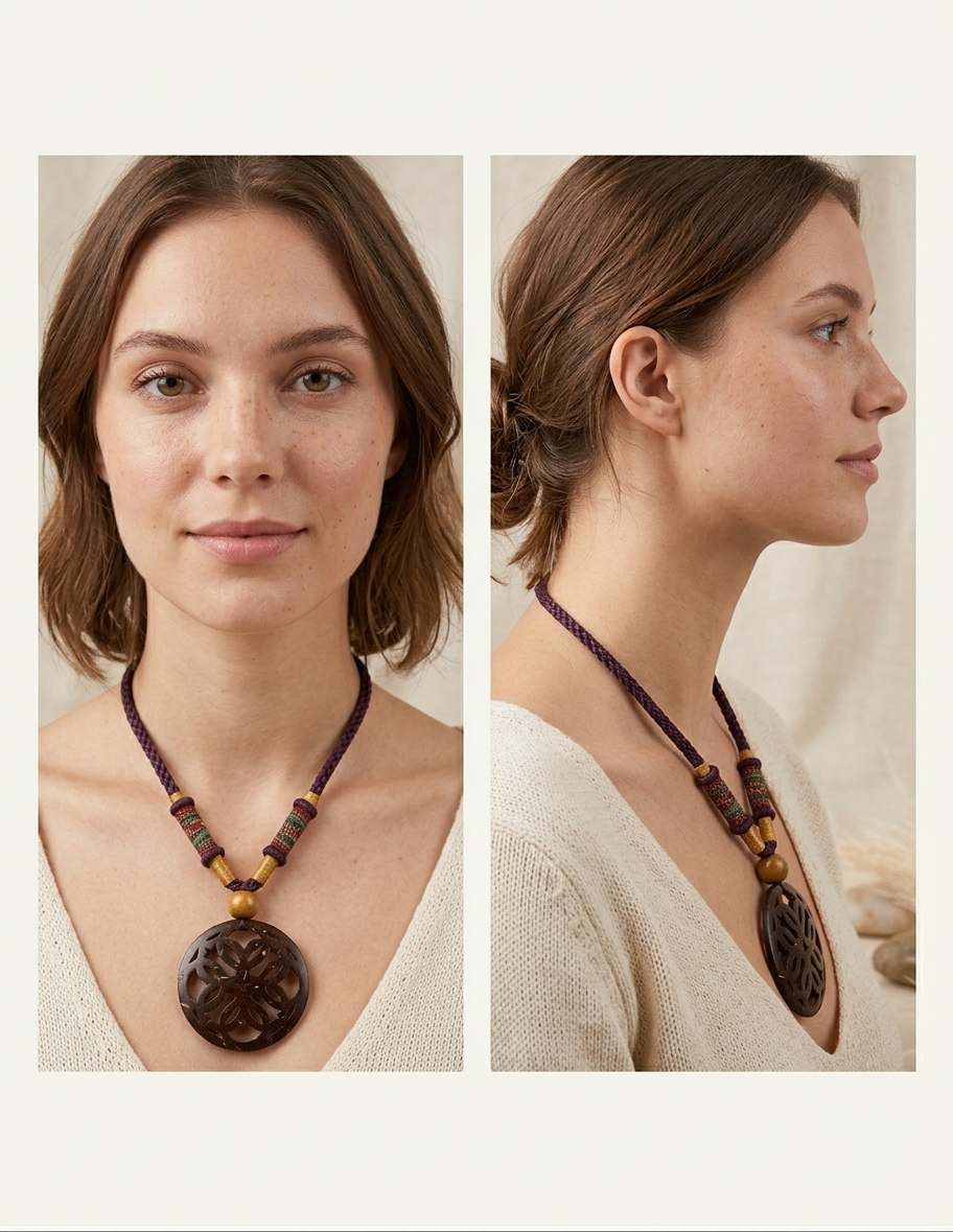 Coconut shell Carving Necklace