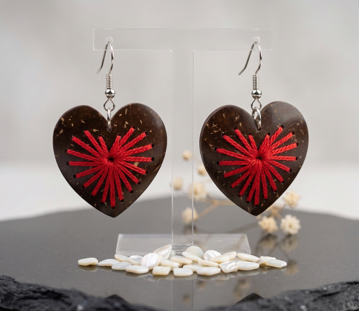 Coconut shell and Cotton Thread Earrings