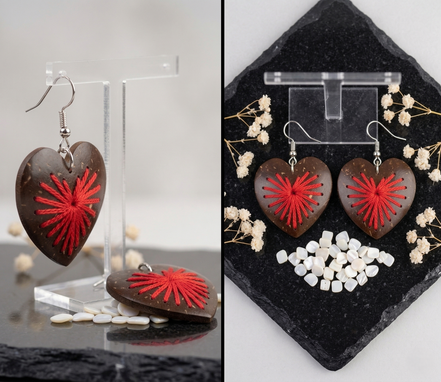 Coconut shell and Cotton Thread Earrings