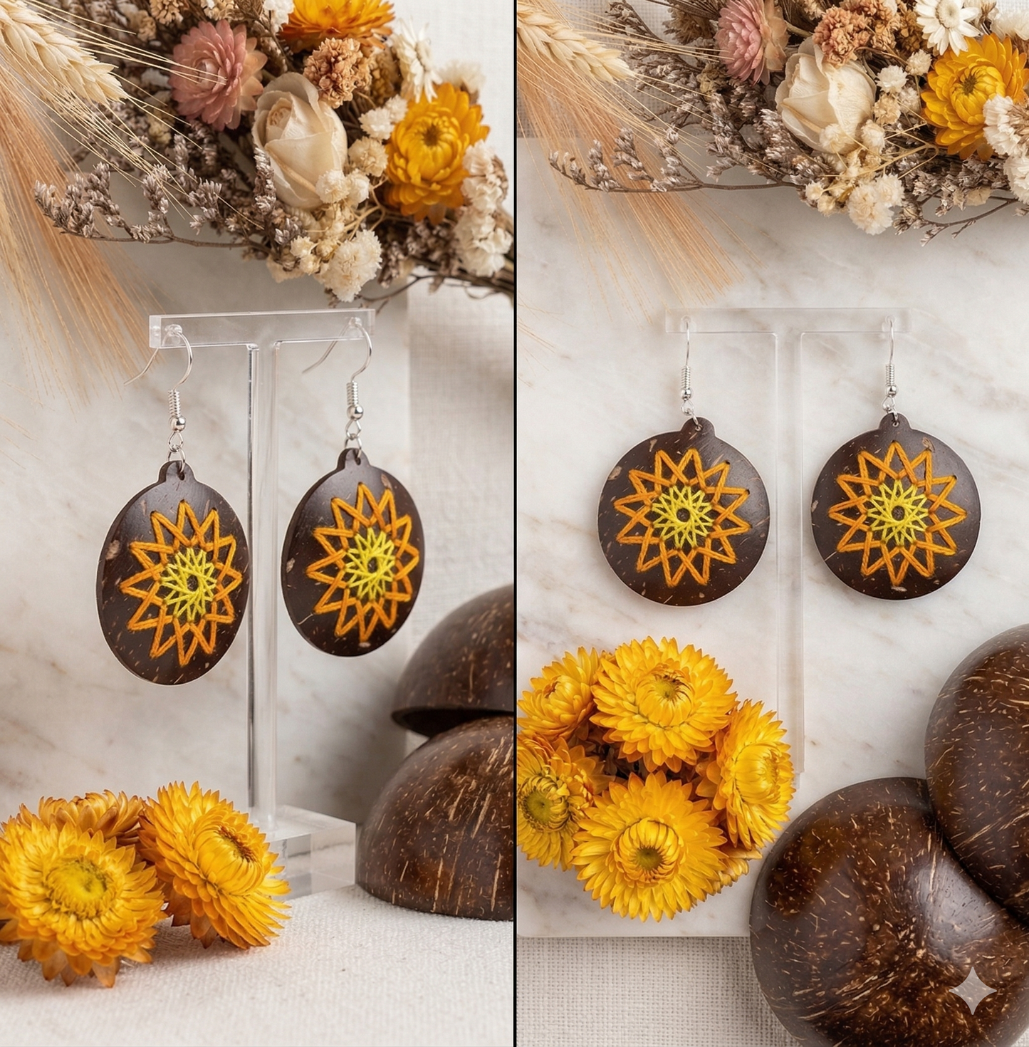 Coconut shell and Cotton Thread Earrings