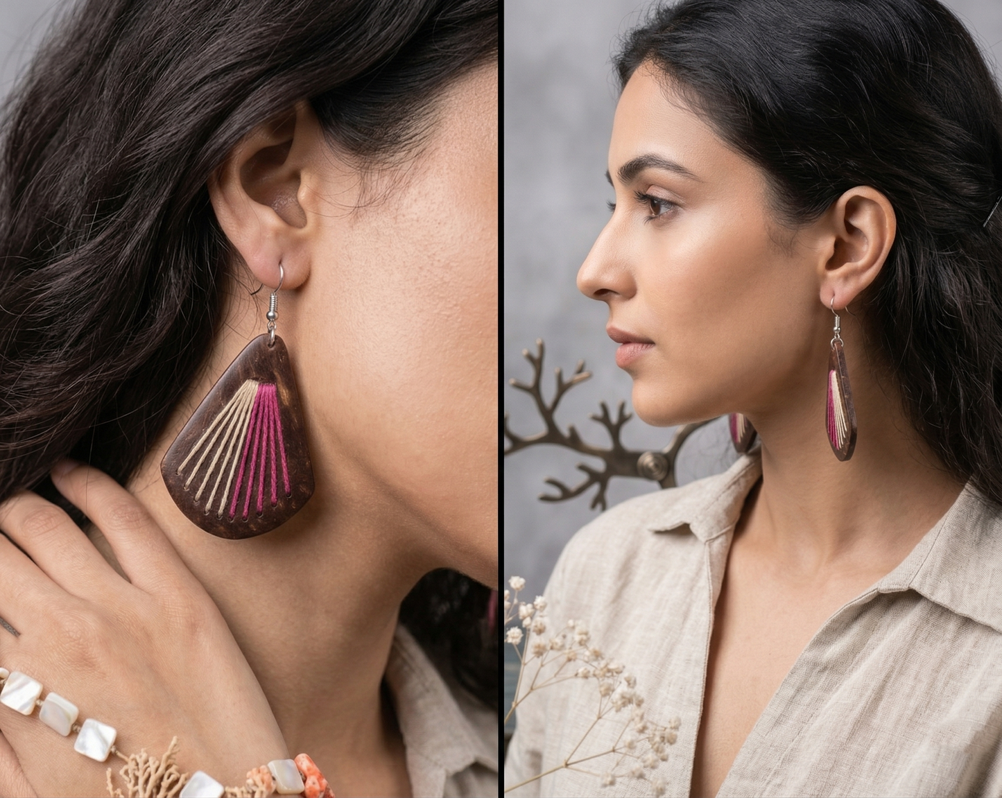Coconut shell and Cotton Thread Earrings