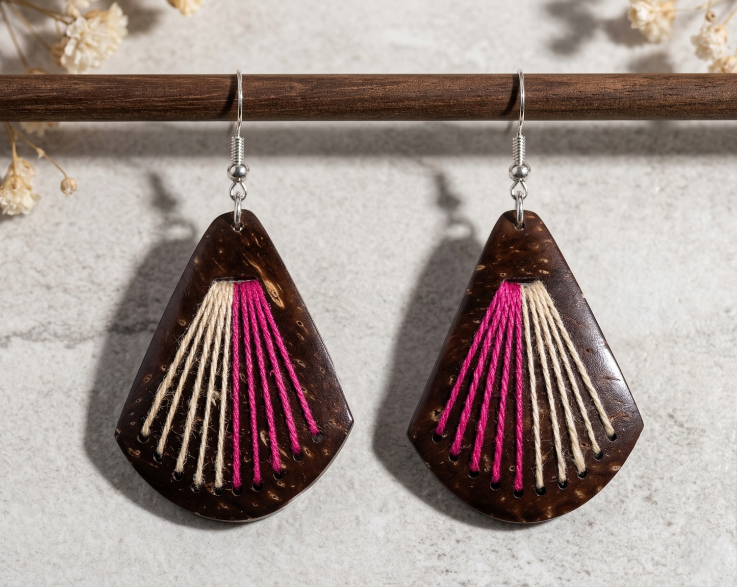Coconut shell and Cotton Thread Earrings