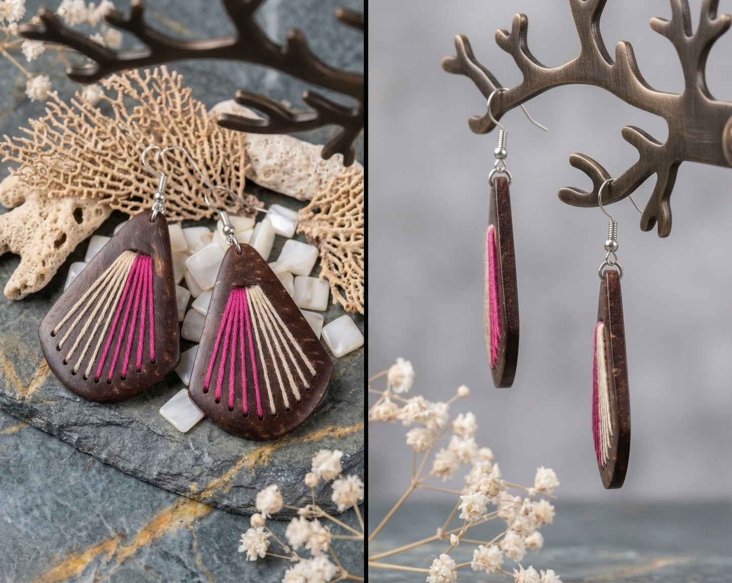Coconut shell and Cotton Thread Earrings