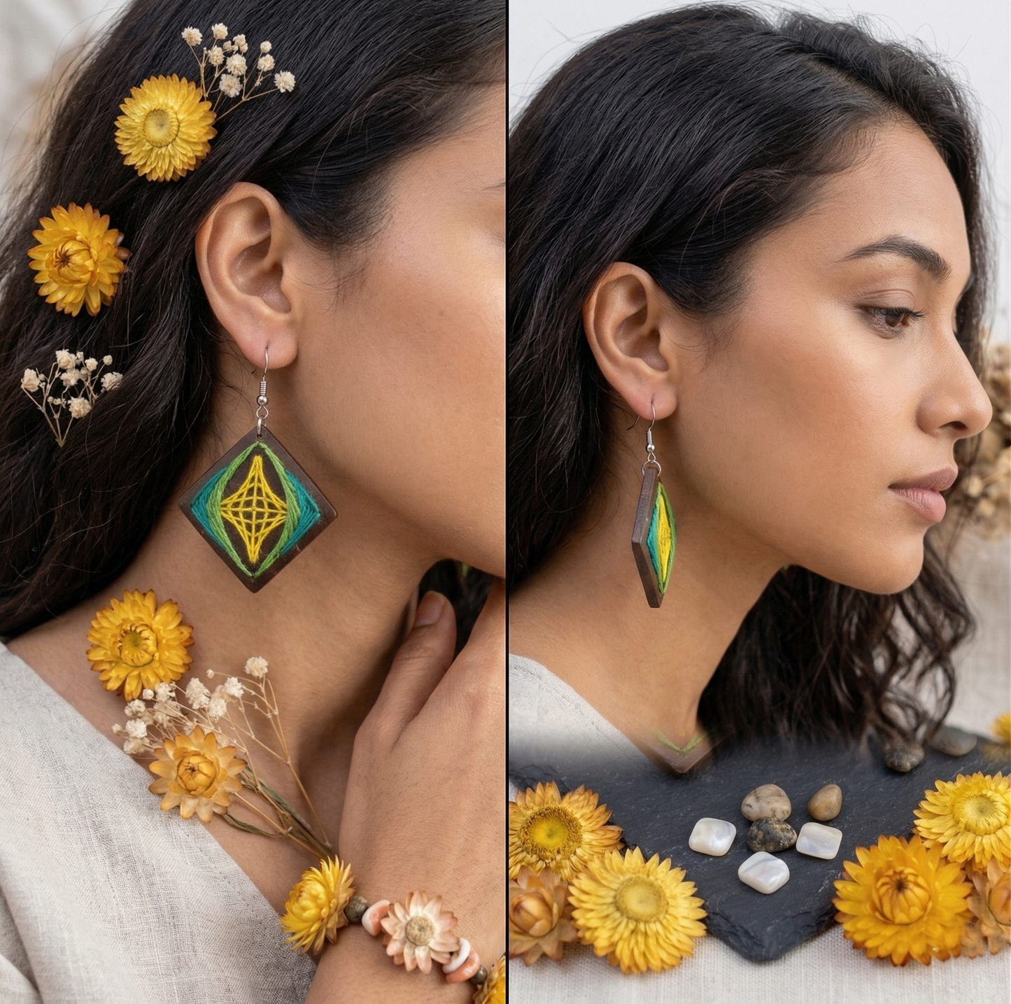 Coconut shell and Cotton Thread Earrings
