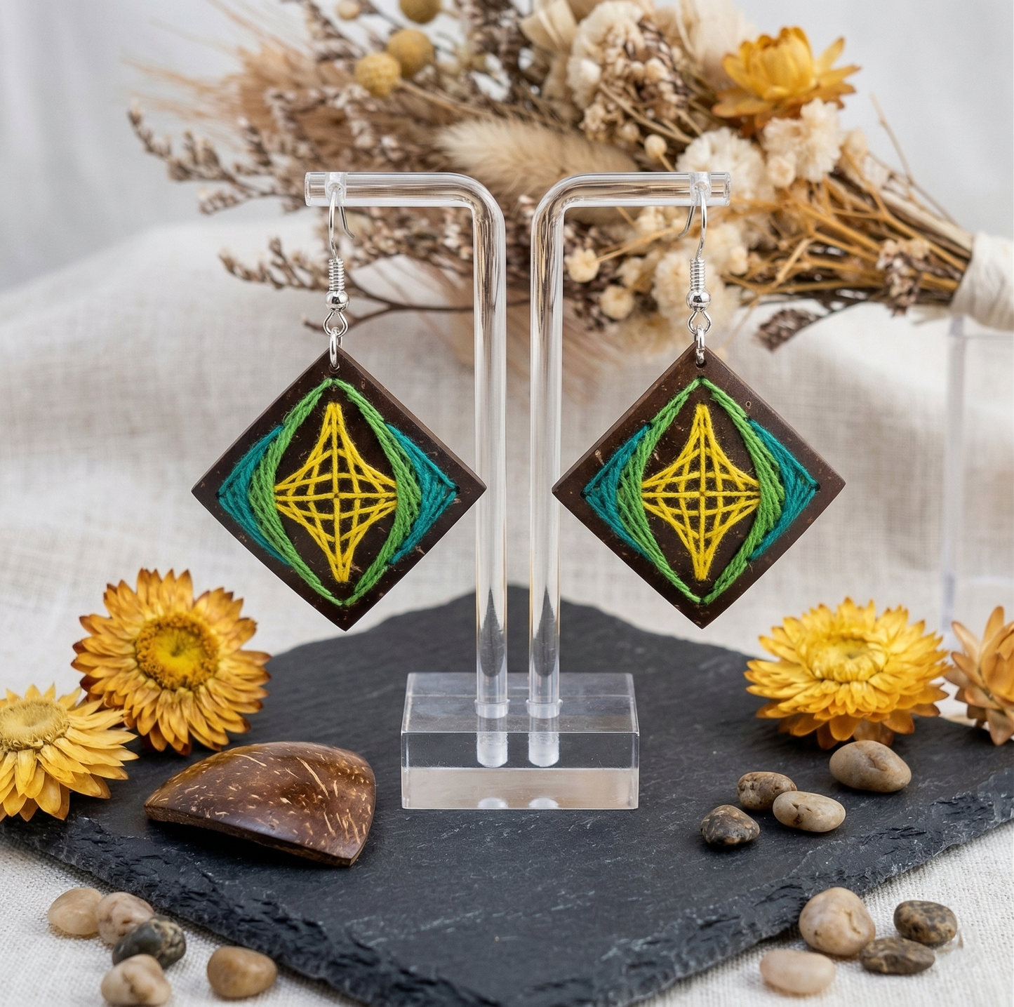 Coconut shell and Cotton Thread Earrings