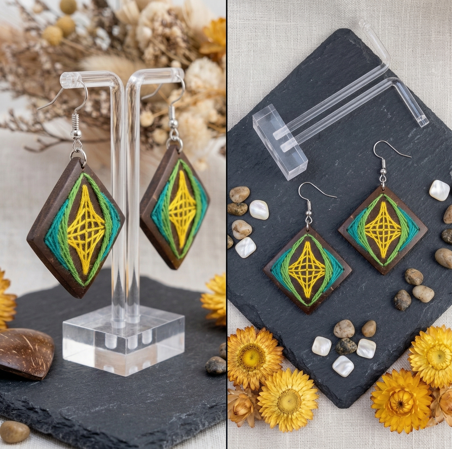 Coconut shell and Cotton Thread Earrings