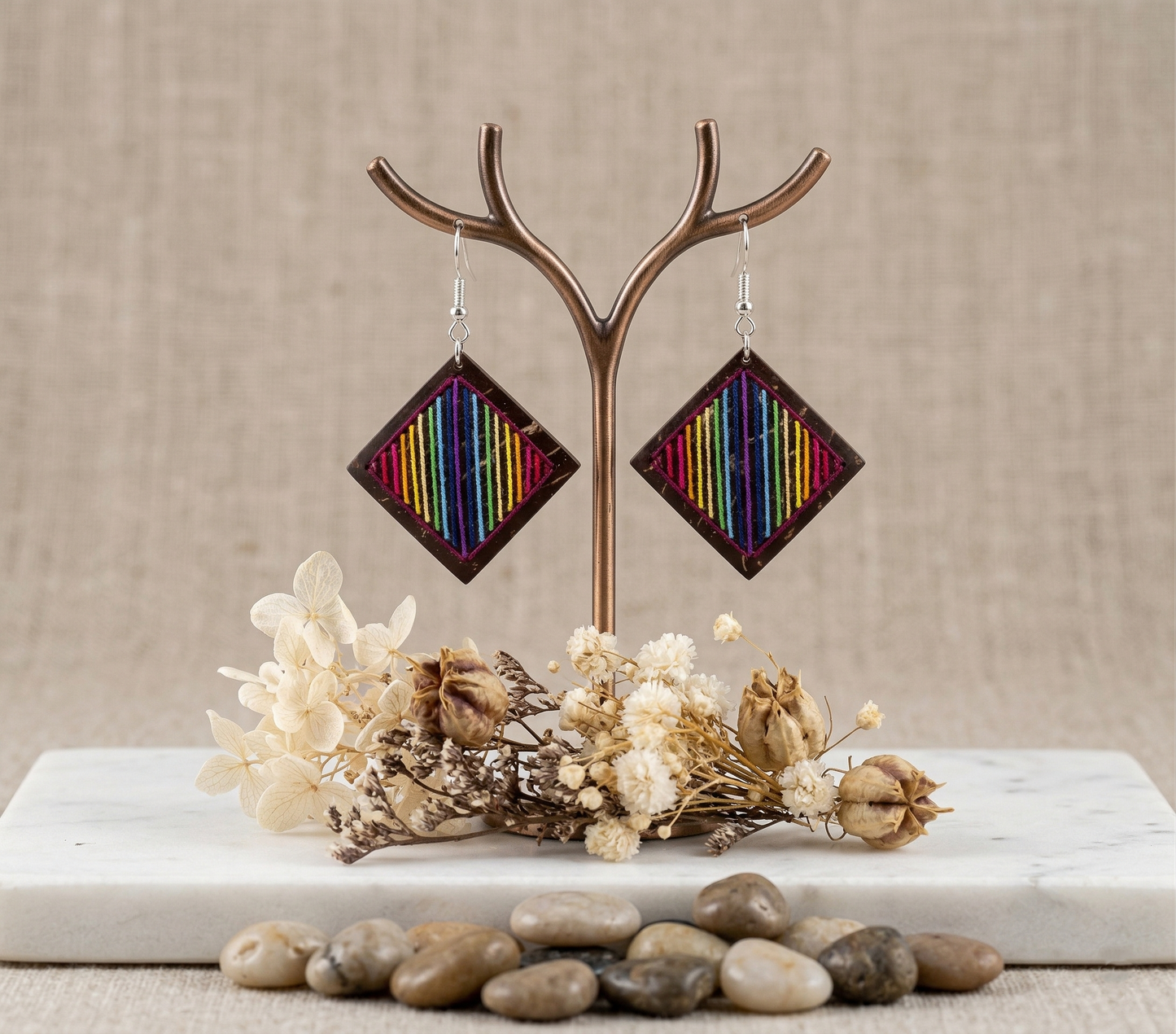 Coconut shell and Cotton Thread Earrings