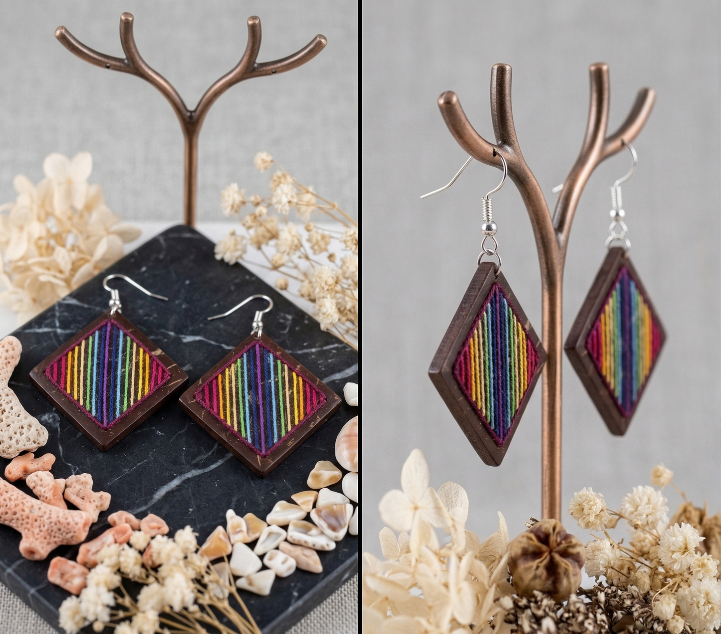 Coconut shell and Cotton Thread Earrings