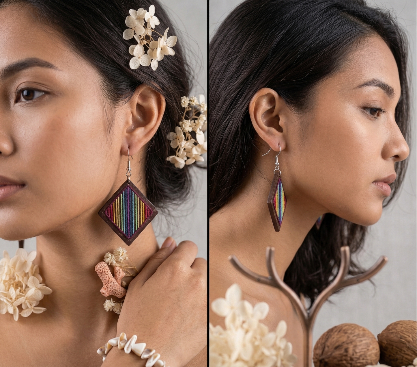 Coconut shell and Cotton Thread Earrings
