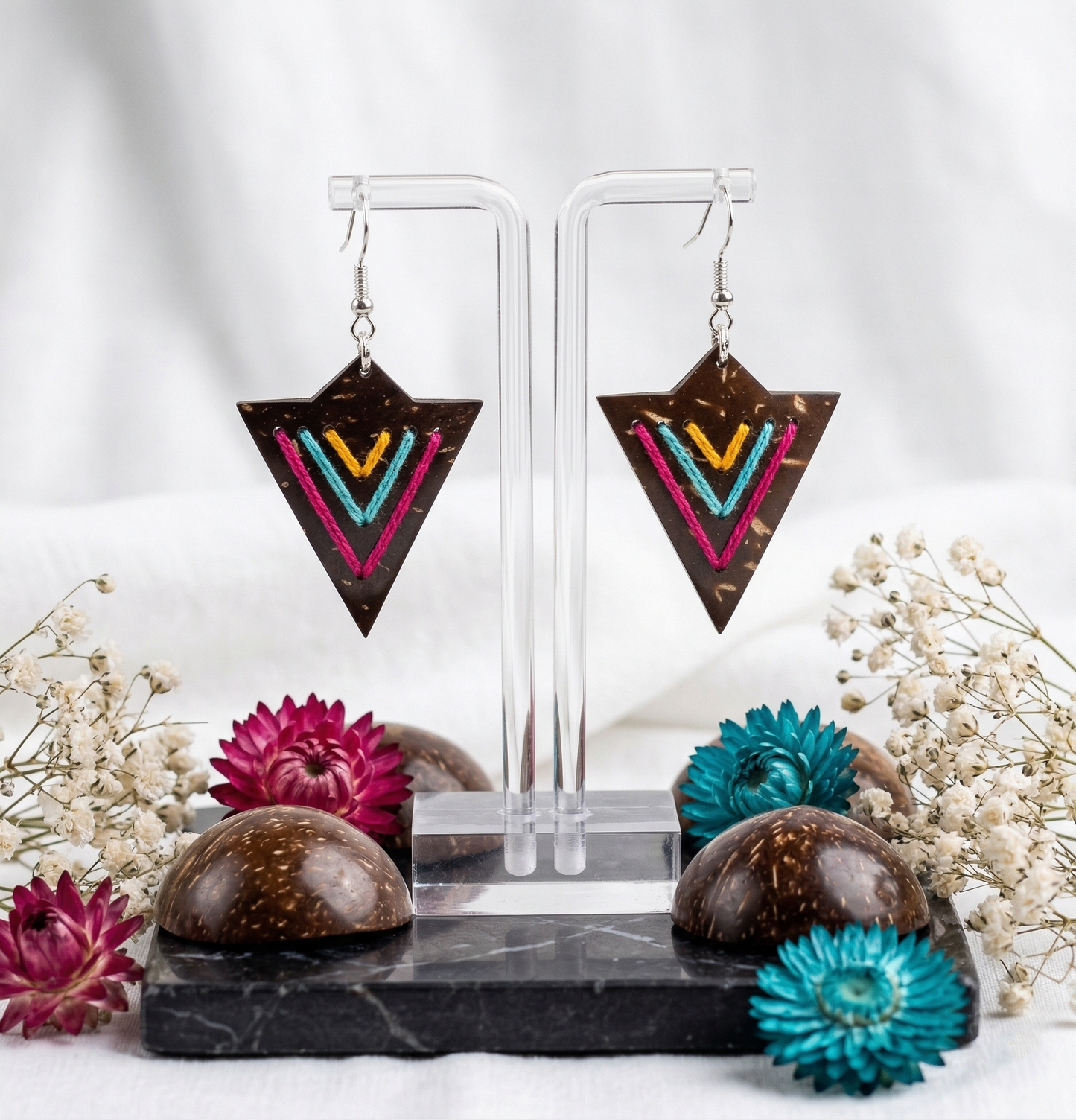Coconut shell and Cotton Thread Earrings