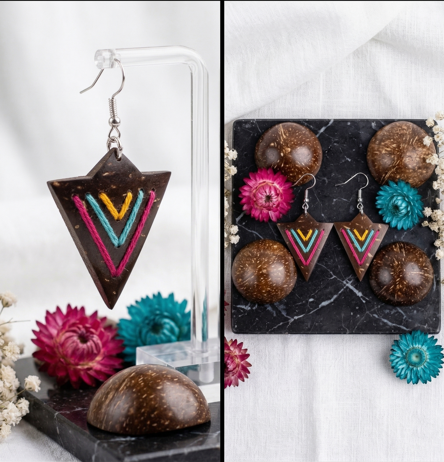 Coconut shell and Cotton Thread Earrings